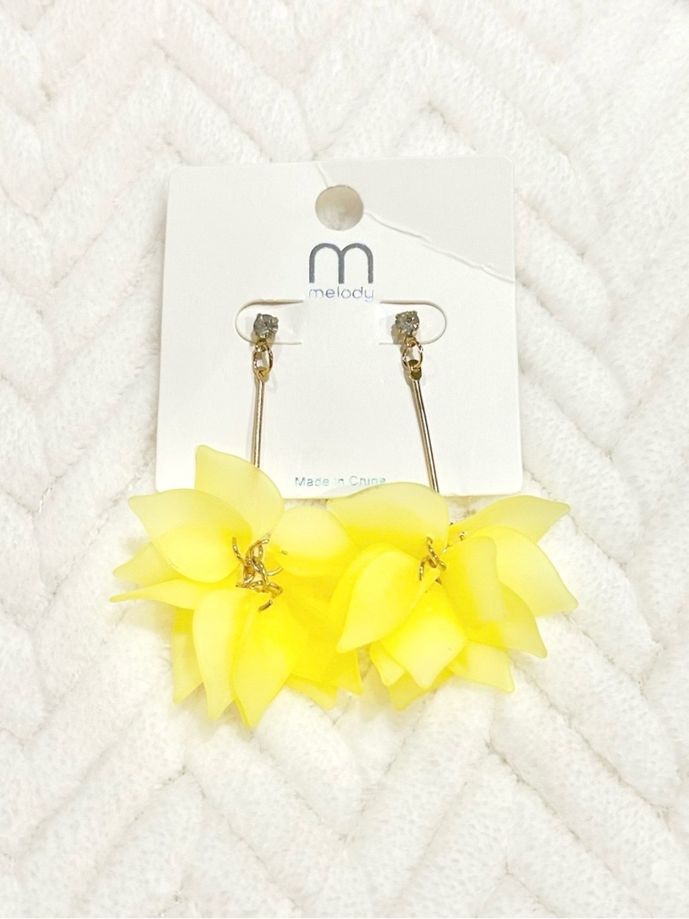 Boutique drop earrings with yellow dangle flower accents gold tone NEW OBO